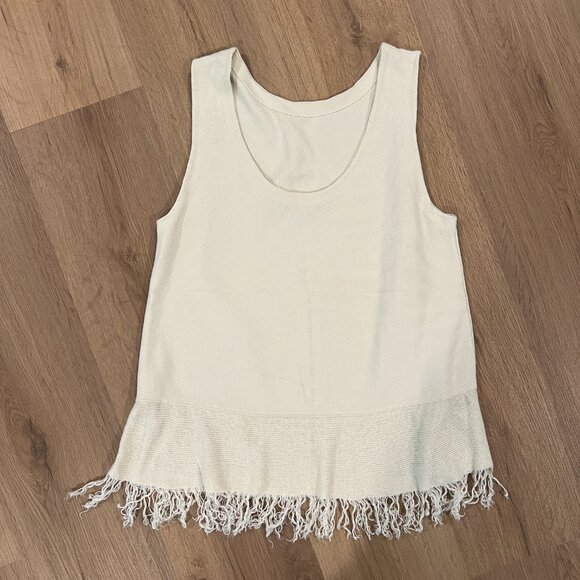Theory White Sleeveless Blouse Tank Fringe Size Small - Picture 5 of 5